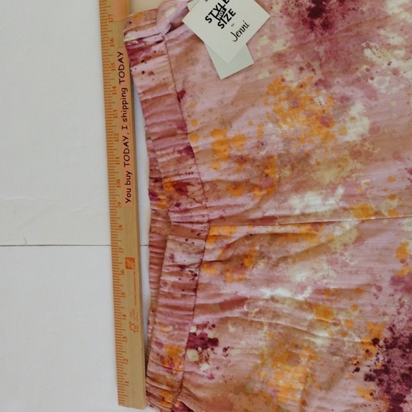 Jenni Pajama Pants Women XL Peach Tie Dye Flannel Wide Leg Capri Loungewear - Picture 6 of 8
